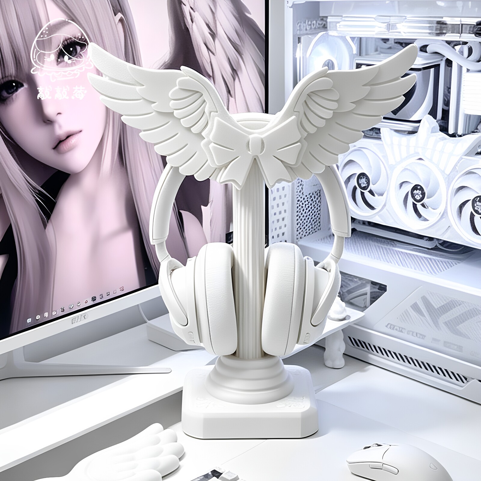 Headphone Stand Desk - Cute Angel Wing Headset Holder 3d